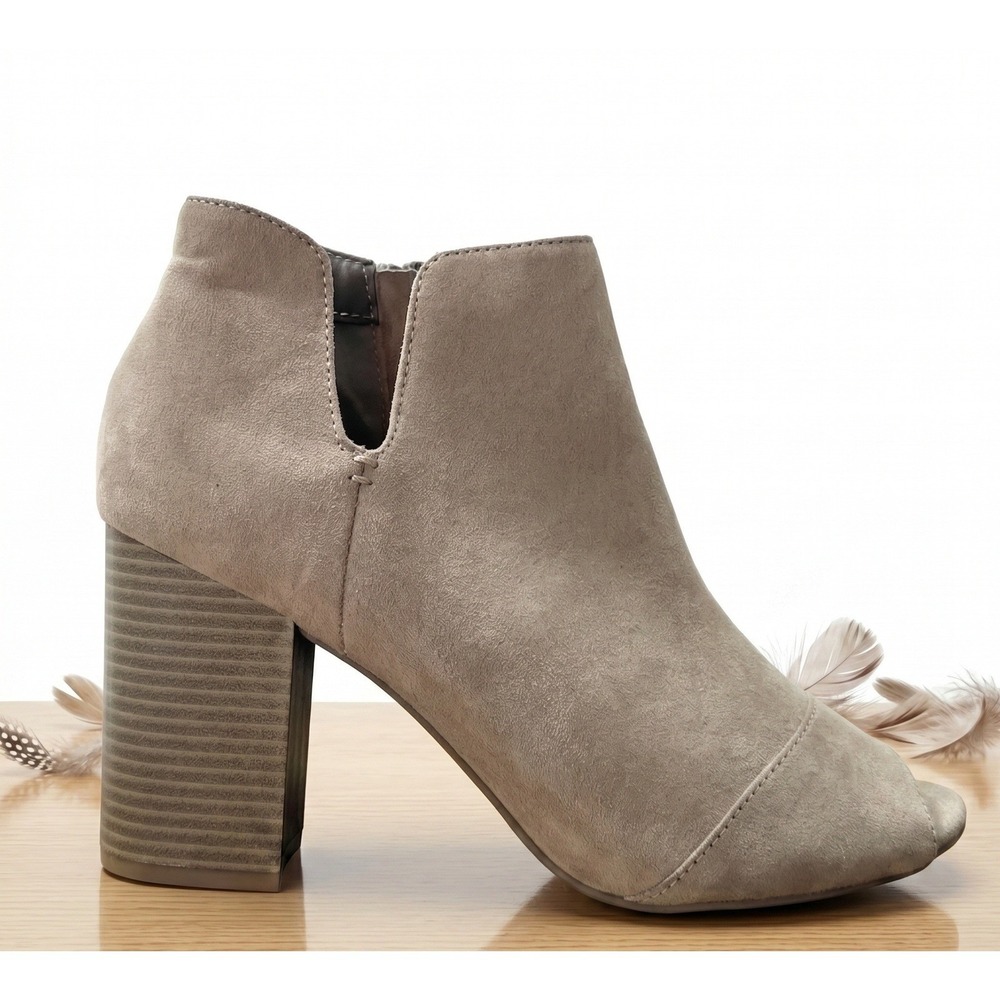 Kohl's Peep Toe Booties Women 10 Taupe Like New Block Heel Cutout Ankle Boots